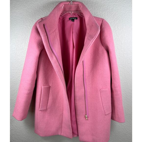 J.Crew Mercantile Wool Blend Pink Coat Size 0 | Funnel Neck Zip Front - Picture 7 of 10